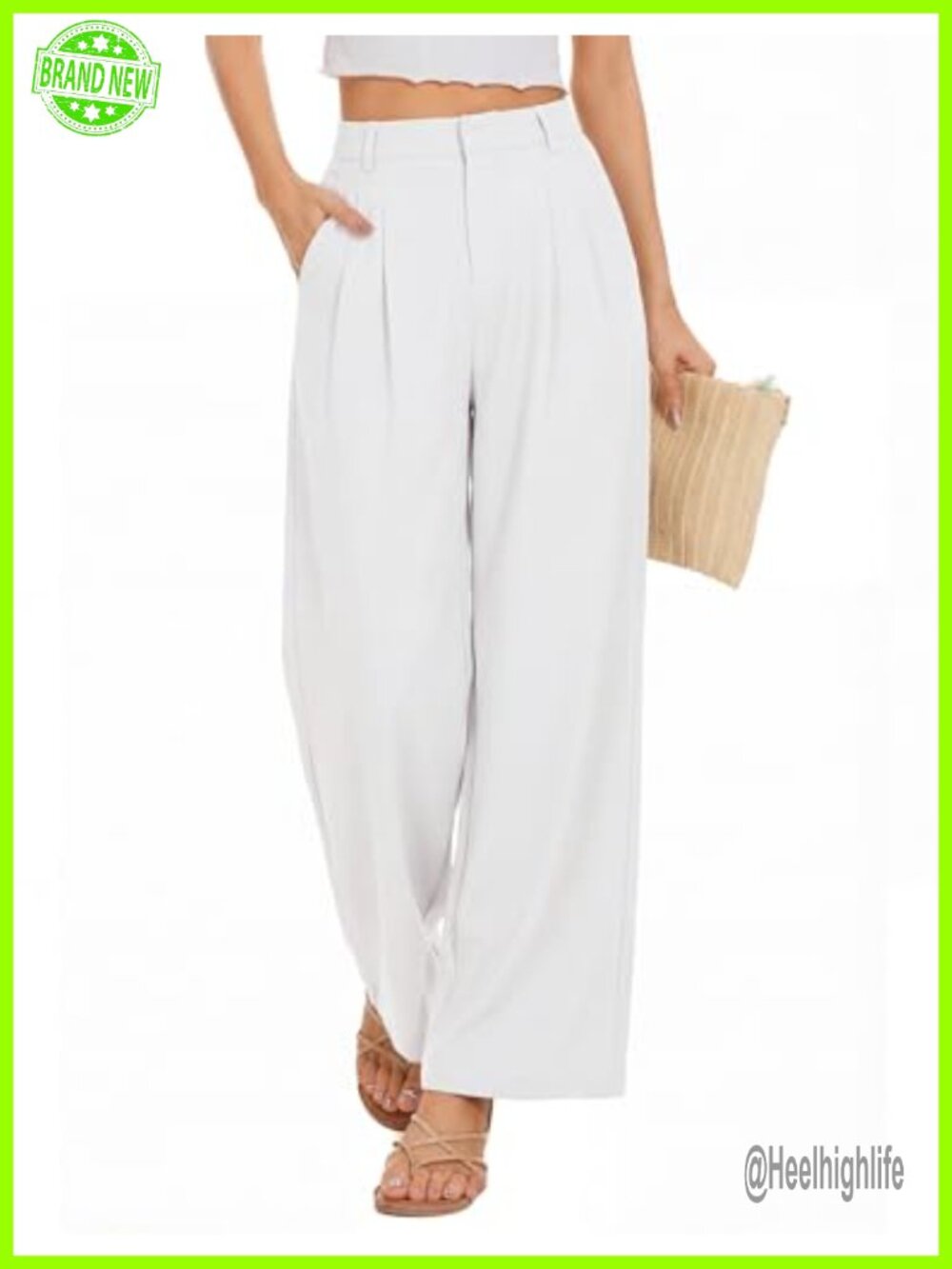 Wide Leg High Waist Palazzo Trousers with Pockets Pleated Front